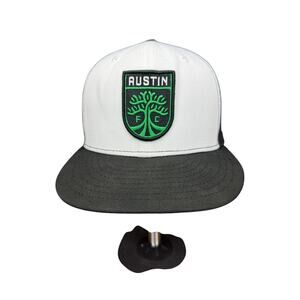 Austin FC MLS Soccer New Era 59Fifty Fitted Hat Cap Size 8 Black White Green EUC